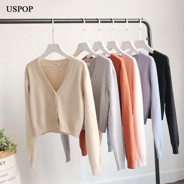 women's sweaters uspop 2021 fashion women v-neck casual short knitted cardigans knitting coat autumn button, White;black
women's sweaters uspop 2021 fashion women v-neck casual short knitted cardigans knitting coat autumn button, White;black