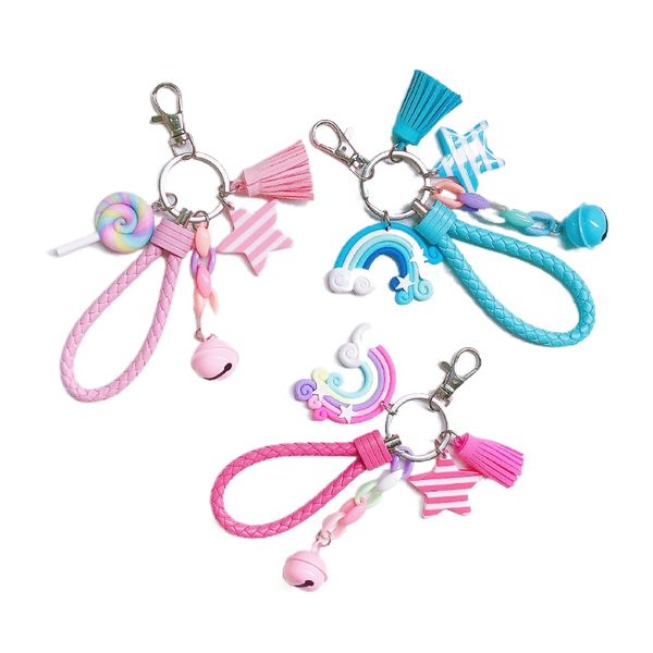 10pcsnew lovely cute rainbow key chain leather strap braided rope tassel keychain for women girl bell star lollipop bag accessories, Silver
10pcsnew lovely cute rainbow key chain leather strap braided rope tassel keychain for women girl bell star lollipop bag accessories, Silver
