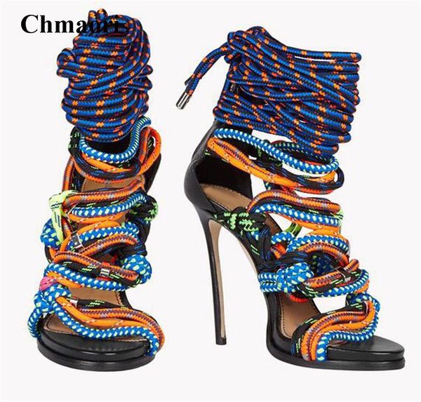 women unique design open toe mix-color rubber band rope gladiator sandals cut-out ankle wrap high heel dress shoes, Black
women unique design open toe mix-color rubber band rope gladiator sandals cut-out ankle wrap high heel dress shoes, Black
