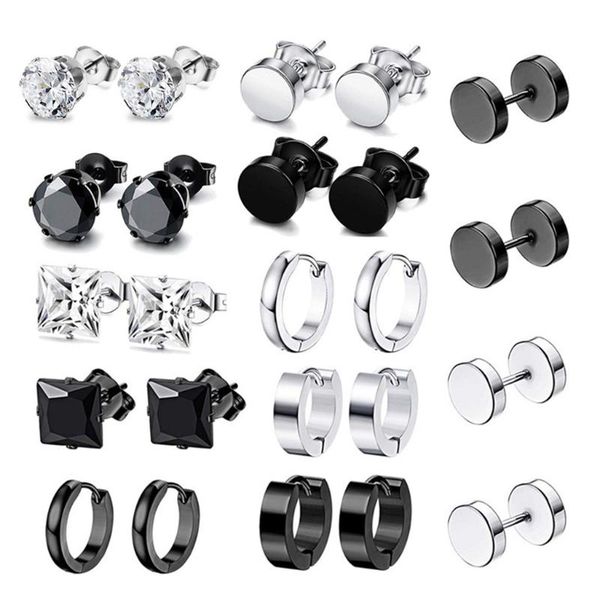 hoop & huggie 12 pairs/set stainless steel punk earrings hip hop rock ear studs drop dangle pendant women men jewelry gifts, Golden;silver
hoop & huggie 12 pairs/set stainless steel punk earrings hip hop rock ear studs drop dangle pendant women men jewelry gifts, Golden;silver