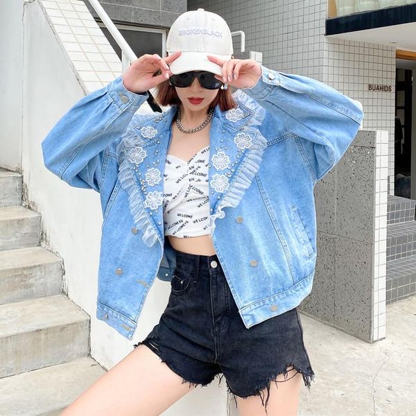 women's jackets streetwear beading mesh patchwork denim jacket coat women oversized long sleeve flower embroidery sweet loose outwear, Black;brown
women's jackets streetwear beading mesh patchwork denim jacket coat women oversized long sleeve flower embroidery sweet loose outwear, Black;brown
