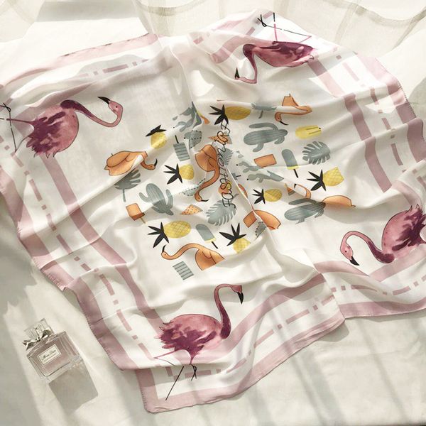 new korean flamingo pattern pineapple print spring autumn fashion versatile small silk square scarf, Blue;gray
new korean flamingo pattern pineapple print spring autumn fashion versatile small silk square scarf, Blue;gray