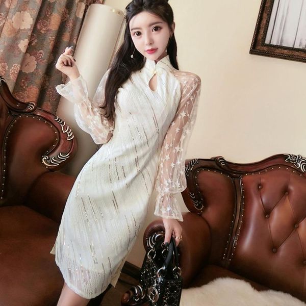 ethnic clothing anchor women's autumn 2021 fashion young daily lace sequin long sleeve cheongsam modified dress, Red
ethnic clothing anchor women's autumn 2021 fashion young daily lace sequin long sleeve cheongsam modified dress, Red