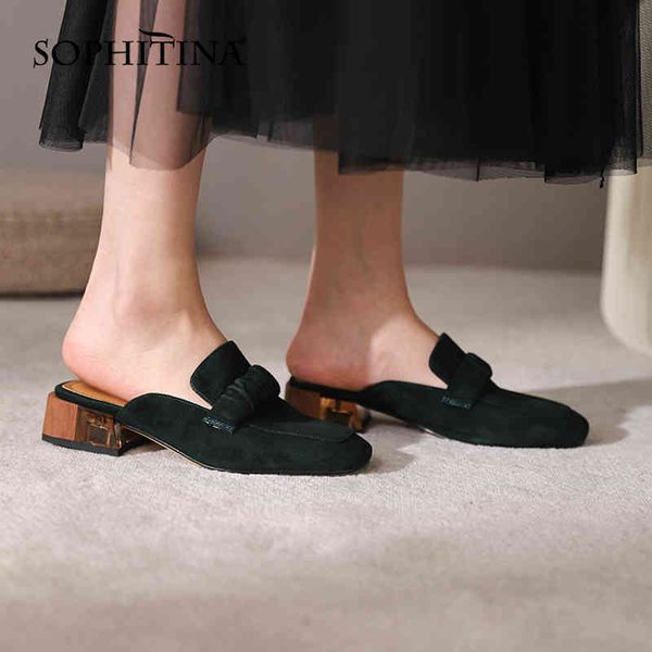 sophitina women slippers sweet kid suede leather slippers thick heel square toe outdoor dark green concise ladies shoes ao637 210513, Black
sophitina women slippers sweet kid suede leather slippers thick heel square toe outdoor dark green concise ladies shoes ao637 210513, Black