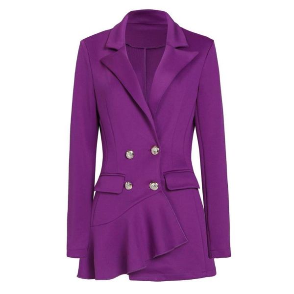 women's suits & blazers women blazer coat notched neck double breasted ruffles hem long office lady casual work outwear female, White;black
women's suits & blazers women blazer coat notched neck double breasted ruffles hem long office lady casual work outwear female, White;black