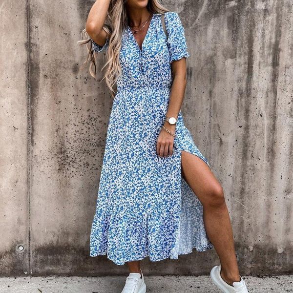 women's swimwear women floral print v neck side slit party dress spring summer short sleeve elegant ladies elastic waist slim vestidos, White;black
women's swimwear women floral print v neck side slit party dress spring summer short sleeve elegant ladies elastic waist slim vestidos, White;black