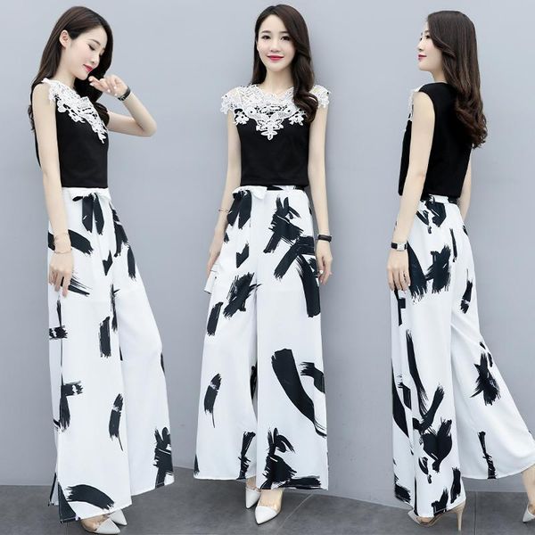 women's two piece pants 2021 summer sets women short sleeve lace shirt+printed long wide leg trousers lady 2 pieces suits, White
women's two piece pants 2021 summer sets women short sleeve lace shirt+printed long wide leg trousers lady 2 pieces suits, White