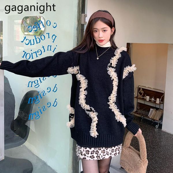 women's sweaters gaganight women black sweater 2021 autumn winter korean chic loose mesh stitching knitted hedging outer wear, White;black
women's sweaters gaganight women black sweater 2021 autumn winter korean chic loose mesh stitching knitted hedging outer wear, White;black