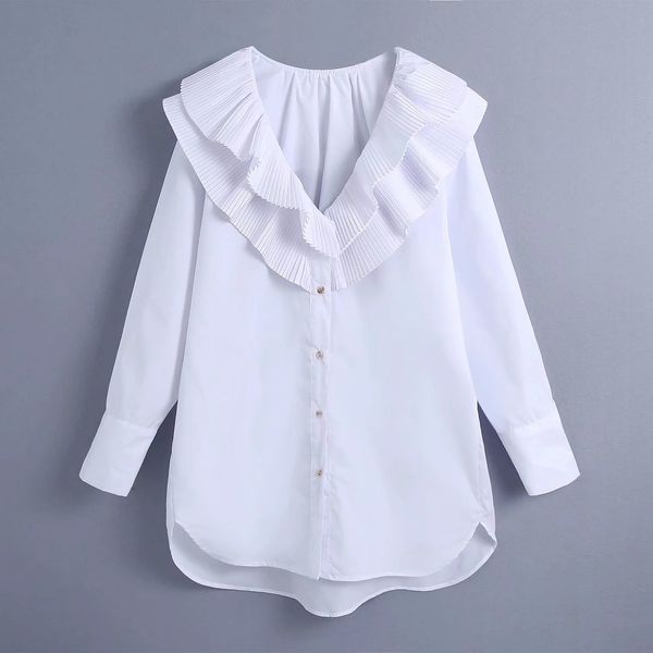 women white blouse shirt oversized long sleeves ruffled v-neck elegant casual woman femme mujer blusas 210420
women white blouse shirt oversized long sleeves ruffled v-neck elegant casual woman femme mujer blusas 210420