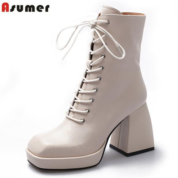 boots asumer plus size 34-43 nature genuine leather women lace up square toe platform chunky ladies ankle shoes, Black
boots asumer plus size 34-43 nature genuine leather women lace up square toe platform chunky ladies ankle shoes, Black