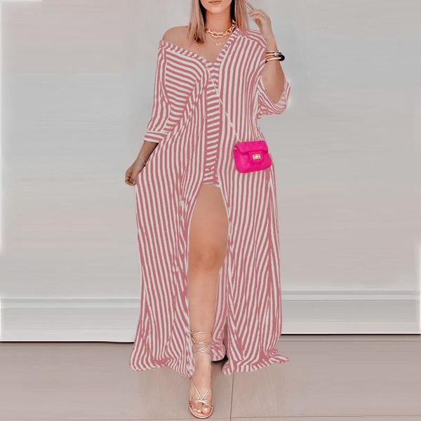 plus size dresses summer v neck striped dress vonda women asymmetric hem button up shirt long sundress split robe, Black
plus size dresses summer v neck striped dress vonda women asymmetric hem button up shirt long sundress split robe, Black