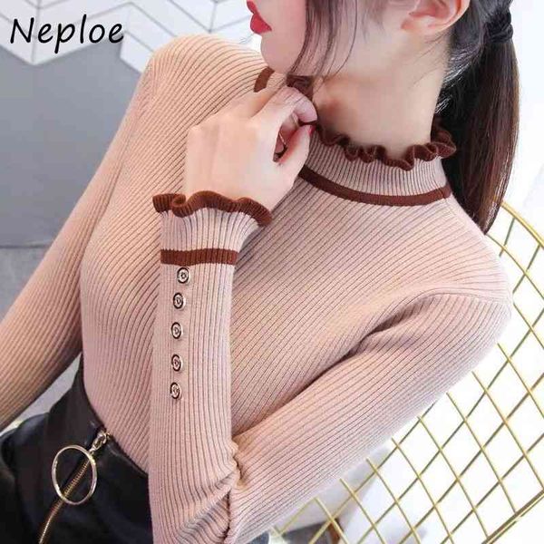 neploe autumn and winter korean slim fit long sleeve knitted pullovers fuguns women sweaters solid buttons 82288 210423, White;black
neploe autumn and winter korean slim fit long sleeve knitted pullovers fuguns women sweaters solid buttons 82288 210423, White;black