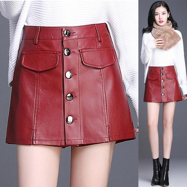 women's shorts winter fall 2021 female ladies buttons wine red black pu leather skirt , women slim 4xl single breasted casual, White;black
women's shorts winter fall 2021 female ladies buttons wine red black pu leather skirt , women slim 4xl single breasted casual, White;black