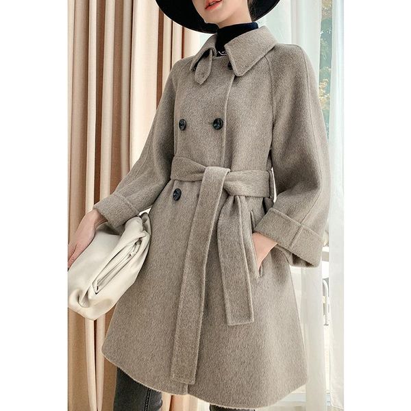 women's wool & blends autumn double-sided coat middle and long 2021 high-end slim woolen winter, Black
women's wool & blends autumn double-sided coat middle and long 2021 high-end slim woolen winter, Black