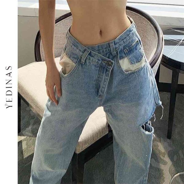 yedinas vintage asymmetrical waist hole straight jeans loose denim pants casual wide leg streetwear mom 210809, Blue
yedinas vintage asymmetrical waist hole straight jeans loose denim pants casual wide leg streetwear mom 210809, Blue