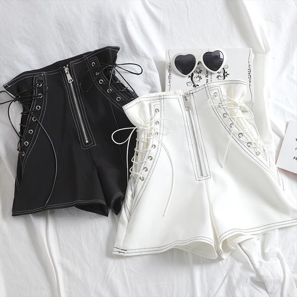 high waist pants cross straps women shorts skirts chiffon leather mujer, White;black
high waist pants cross straps women shorts skirts chiffon leather mujer, White;black