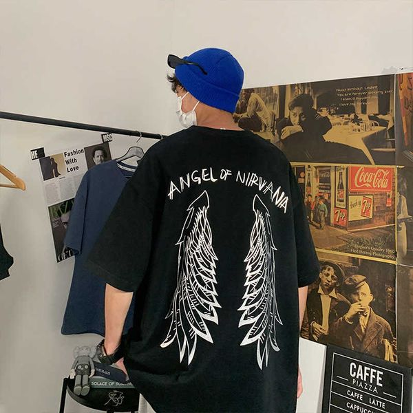 off shoulder summer men's t-shirt youth print wings short sleeve breathable cotton loose trend unisex, White;black
off shoulder summer men's t-shirt youth print wings short sleeve breathable cotton loose trend unisex, White;black