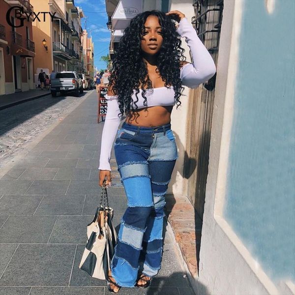 color block high waist womens jean flare with pockets streetwear stretchy bell bottoms tassel denim pants za1894, Blue
color block high waist womens jean flare with pockets streetwear stretchy bell bottoms tassel denim pants za1894, Blue