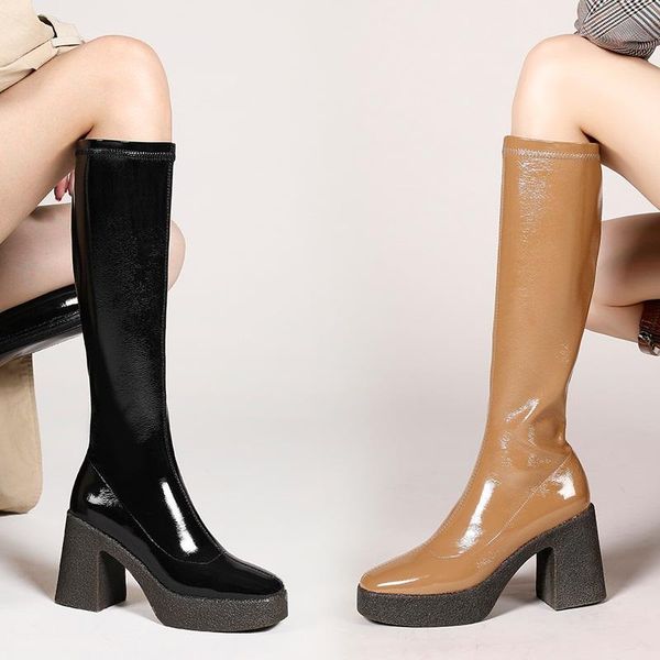 boots 2021 brand women square high heels platform shoes woman black brown zipper knee elastic
boots 2021 brand women square high heels platform shoes woman black brown zipper knee elastic