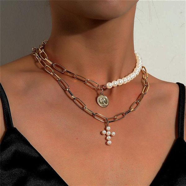 fashion retro coin pearl pendant necklaces multi-layers punk necklace for women bohemian gold choker trendy 2021 jewelry, Silver
fashion retro coin pearl pendant necklaces multi-layers punk necklace for women bohemian gold choker trendy 2021 jewelry, Silver
