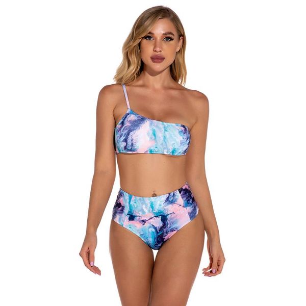 women's swimwear swimsuit one - shoulder tie-dye print high waist split bikini, White;black
women's swimwear swimsuit one - shoulder tie-dye print high waist split bikini, White;black