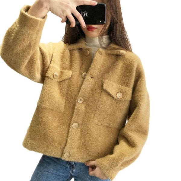 women's wool & blends autumn and winter imitate mink velvet jacket women student thick casual loose long-sleeved knitted coat female ns, Black
women's wool & blends autumn and winter imitate mink velvet jacket women student thick casual loose long-sleeved knitted coat female ns, Black