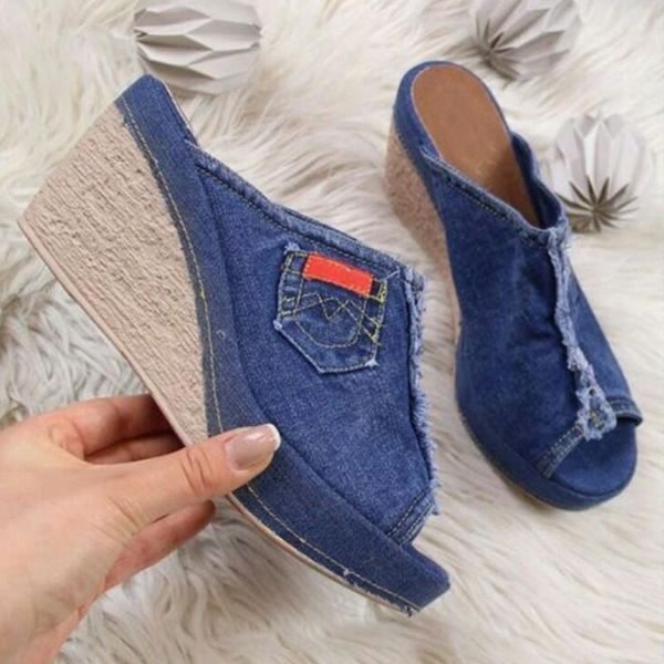 platform sandals wedges blue shoes for women heels sandalias mujer summer denim womens plus size 35-43, Black 
platform sandals wedges blue shoes for women heels sandalias mujer summer denim womens plus size 35-43, Black