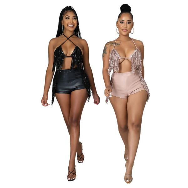 women's tracksuits sequins tassels halter crop and short sets for women backless bodycon bodysuit two piece set glitter sparkly sum, Gray
women's tracksuits sequins tassels halter crop and short sets for women backless bodycon bodysuit two piece set glitter sparkly sum, Gray