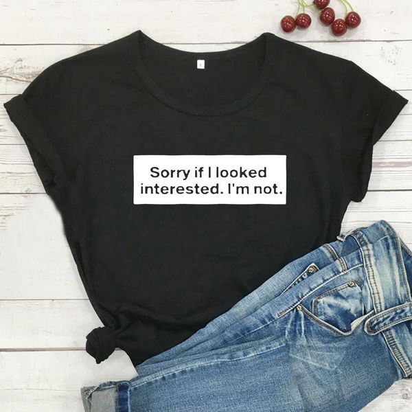 sorry if i look interested women funny short sleeve cotton black tee femme poleras mujer, White
sorry if i look interested women funny short sleeve cotton black tee femme poleras mujer, White