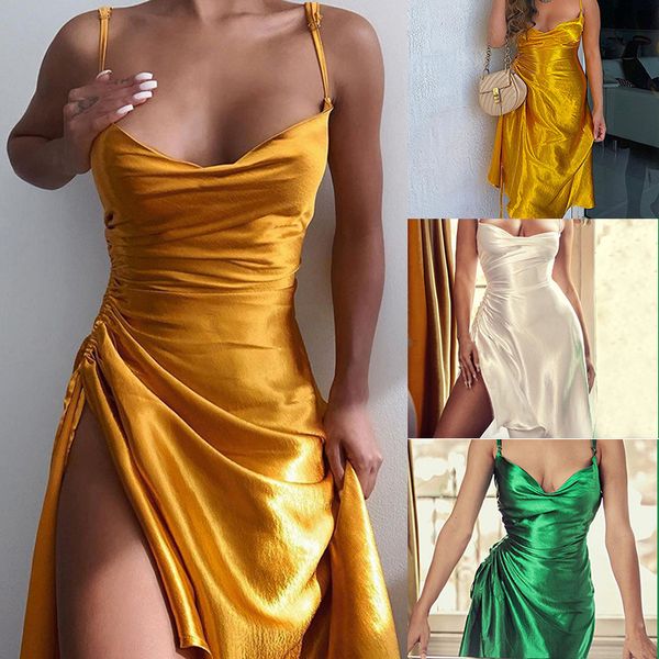 summer women sleeveless spaghetti strap satin dress backless side split ruched dress woman asymmetrical knee-length dresses 210414, Black;gray
summer women sleeveless spaghetti strap satin dress backless side split ruched dress woman asymmetrical knee-length dresses 210414, Black;gray