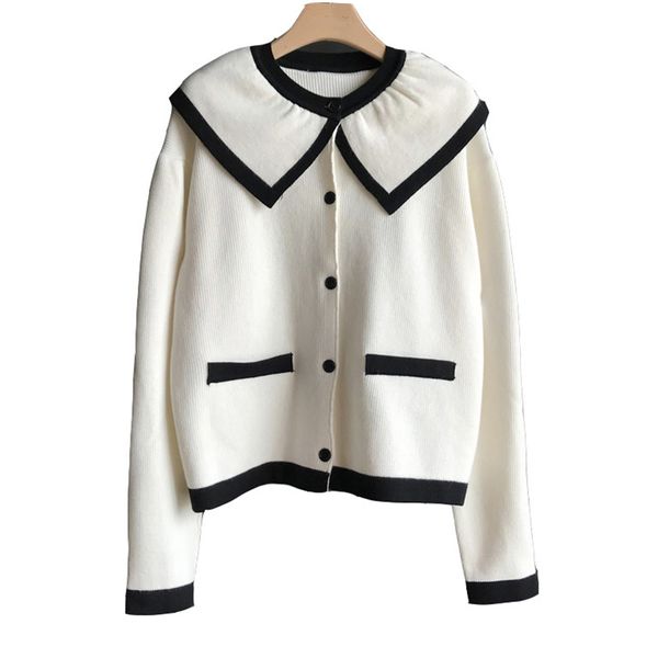 women white sweater knitted long sleeve button cardigans casual loose peter pan collar autumn m0223 210514
women white sweater knitted long sleeve button cardigans casual loose peter pan collar autumn m0223 210514