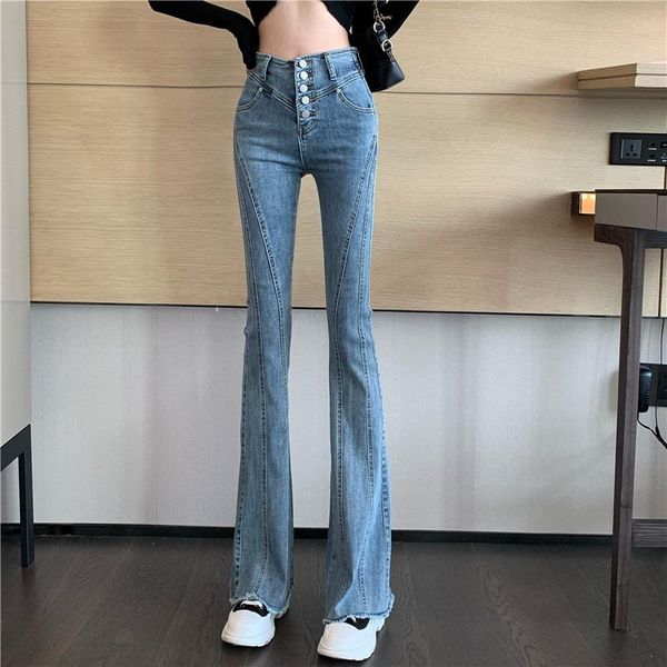 #7824 autumn jeans woman regular casual micro flared pants high waist fit show thin femme washed full length women's, Blue
#7824 autumn jeans woman regular casual micro flared pants high waist fit show thin femme washed full length women's, Blue