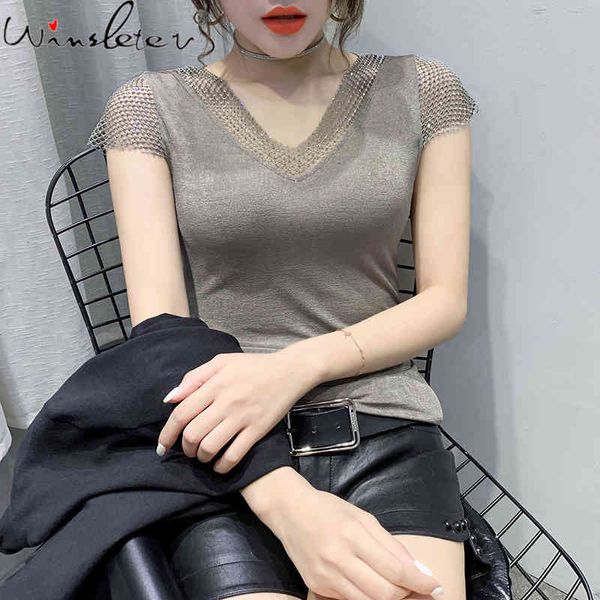 women's t-shirt summer fashion elastic foreign style v-neck short-sleeved female heavy industry drilling half-sleeved 2021 t13, White
women's t-shirt summer fashion elastic foreign style v-neck short-sleeved female heavy industry drilling half-sleeved 2021 t13, White