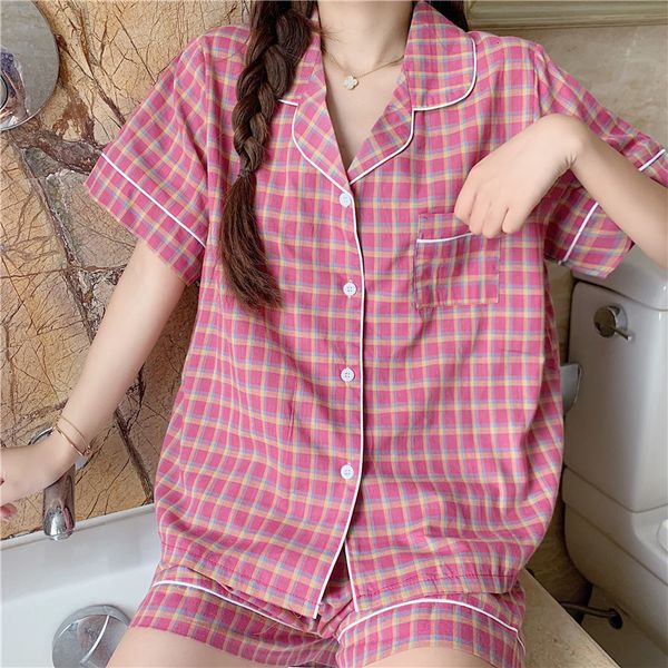 sleepwear plaid loose sleepwear all match geometric party girls fashion casual cotton femme chic women pajamas sets cbh6, Black;red
sleepwear plaid loose sleepwear all match geometric party girls fashion casual cotton femme chic women pajamas sets cbh6, Black;red