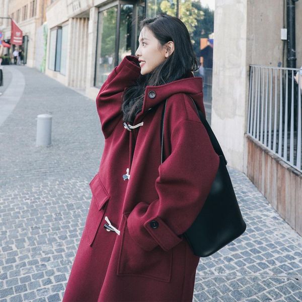 women's wool & blends ean red horn button tweed coat middle long hooded student's woolen 2021 autumn and winter kor, Black
women's wool & blends ean red horn button tweed coat middle long hooded student's woolen 2021 autumn and winter kor, Black