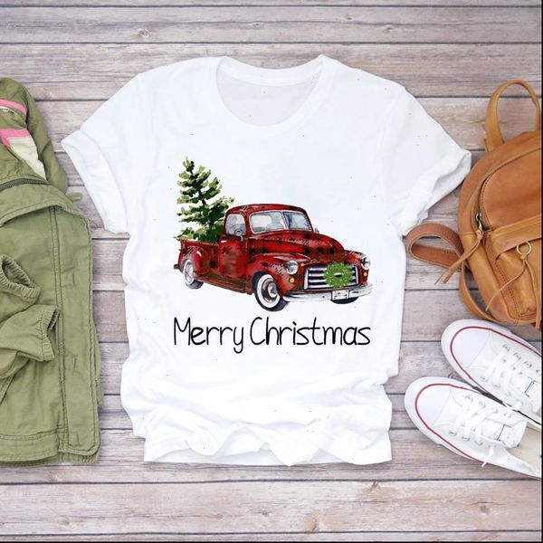 printing tree mujer camisetas womens t shirts truck kawaii christmas print graphic tee, White 
printing tree mujer camisetas womens t shirts truck kawaii christmas print graphic tee, White
