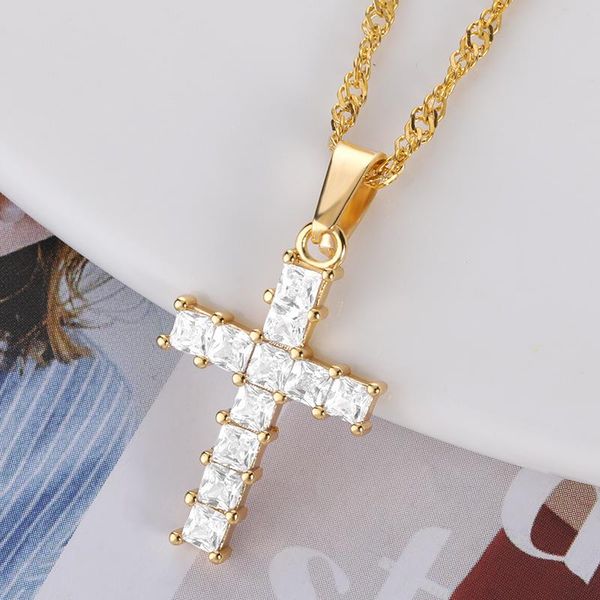 pendant necklaces luxury zircon gold cross necklace for women men's hip-hop jewelry choker stainless steel chains gift wholesale, Silver
pendant necklaces luxury zircon gold cross necklace for women men's hip-hop jewelry choker stainless steel chains gift wholesale, Silver