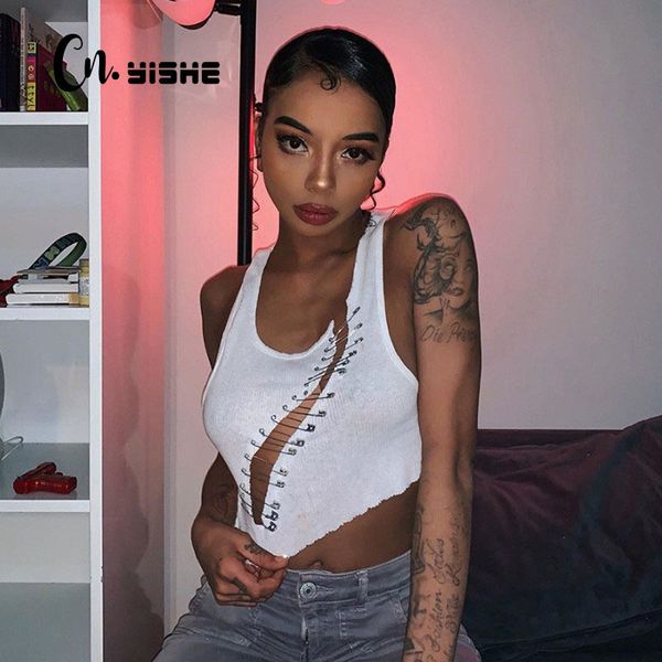 cnyishe fashion pins sleeveless crop for women rave festival tank hollow out cropped streetwear white bodycon vest 210419
cnyishe fashion pins sleeveless crop for women rave festival tank hollow out cropped streetwear white bodycon vest 210419