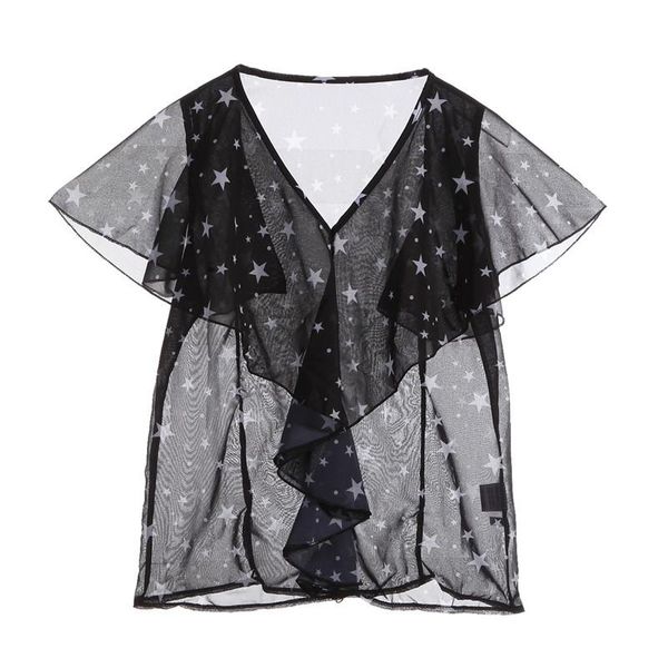 women hollow mesh net summer blouse shirt casual transparent ruffles star femme party blusas feminina 2021 clothing women's blouse, White
women hollow mesh net summer blouse shirt casual transparent ruffles star femme party blusas feminina 2021 clothing women's blouse, White