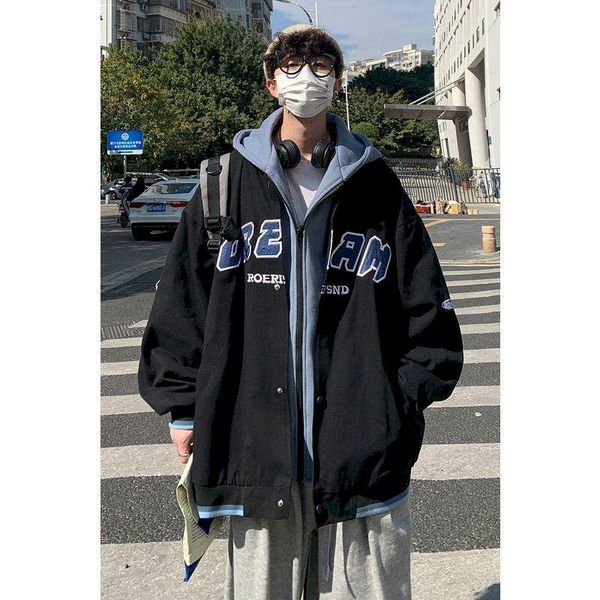 men's jackets spring and autumn baseball jacket men fake two-piece hooded trend korean casual streetwear zipper preppy style male cloth, Black;brown
men's jackets spring and autumn baseball jacket men fake two-piece hooded trend korean casual streetwear zipper preppy style male cloth, Black;brown