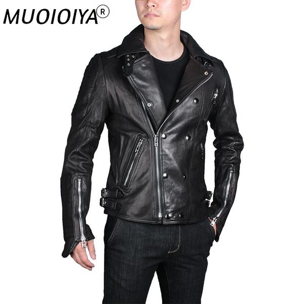 men's leather & faux genuine jacket men's vegetable tanned sheepskin lapel diagonal zipper motorcycle cycling jersey, Black
men's leather & faux genuine jacket men's vegetable tanned sheepskin lapel diagonal zipper motorcycle cycling jersey, Black