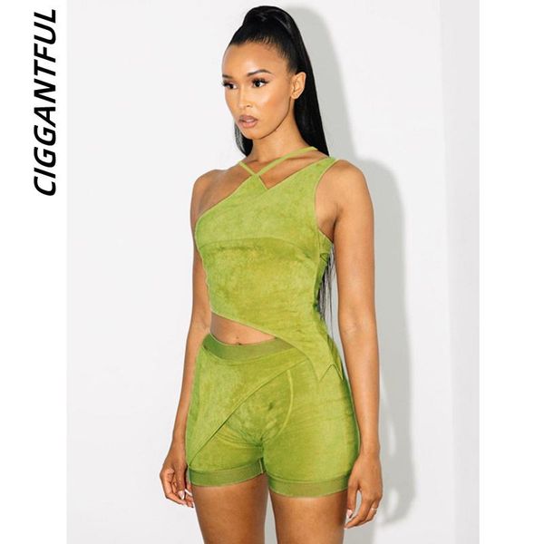 women's tracksuits ciggantful women summer solid color two piece set irregular haltern eck vest high waist slim shorts suit suede outfi, Gray
women's tracksuits ciggantful women summer solid color two piece set irregular haltern eck vest high waist slim shorts suit suede outfi, Gray