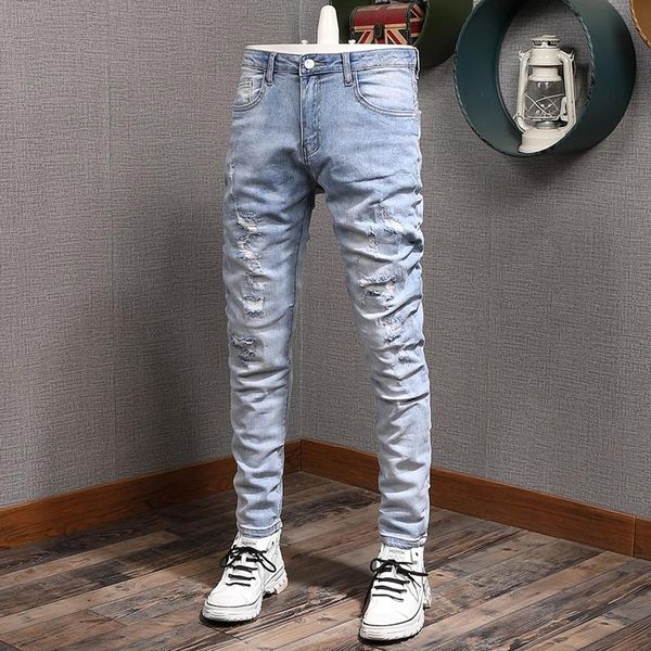 men's jeans summer men light blue ripped streetwear casual mens slim fit pants denim trousers
men's jeans summer men light blue ripped streetwear casual mens slim fit pants denim trousers