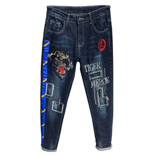 ripped embroidery casual slim fit jeans mens hole biker straight denim pencil pants hip hop streetwear pantalones de hombre, Blue
ripped embroidery casual slim fit jeans mens hole biker straight denim pencil pants hip hop streetwear pantalones de hombre, Blue