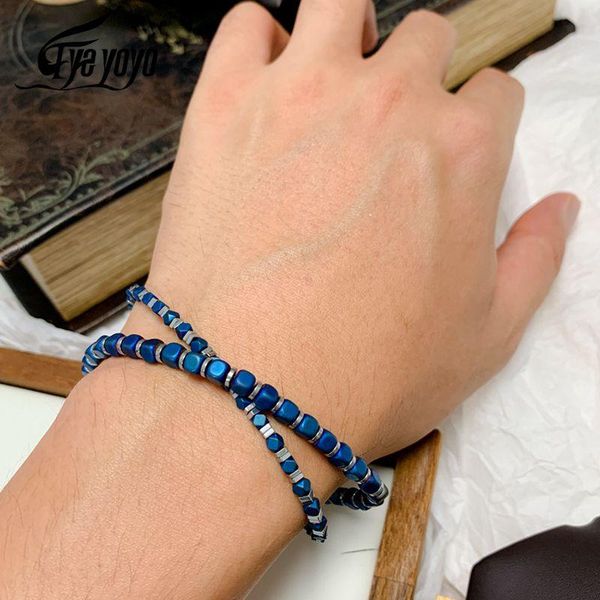 link, chain natural blue obsidian hematite triple protection beads bracelet men for health jewelry pulsera hombre, Black
link, chain natural blue obsidian hematite triple protection beads bracelet men for health jewelry pulsera hombre, Black