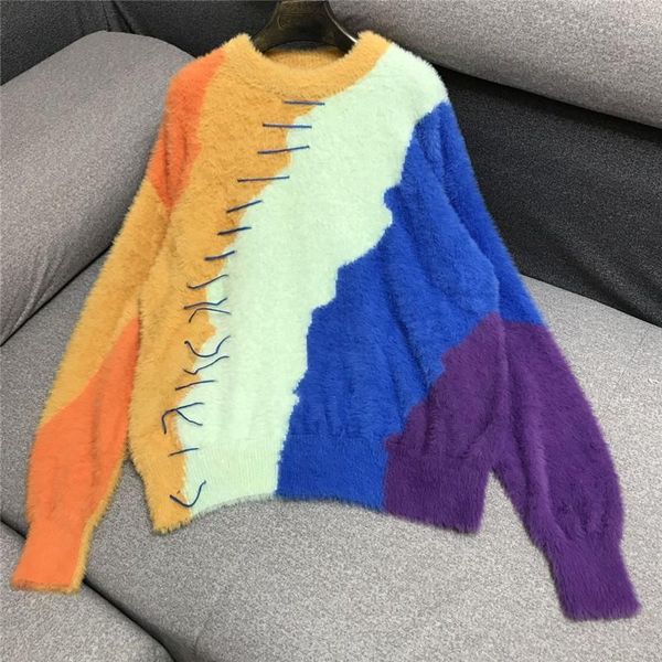 loose and irregular contrast rainbow sweater women's hand hook line plush 1122 sweaters, White;black
loose and irregular contrast rainbow sweater women's hand hook line plush 1122 sweaters, White;black