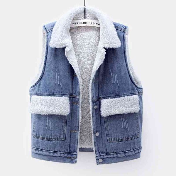 women's vests autumn denim vest women winter thick warm lambswool jeans lapel sleeveless jacket fashion plus size loose waistcoat, Black;white
women's vests autumn denim vest women winter thick warm lambswool jeans lapel sleeveless jacket fashion plus size loose waistcoat, Black;white