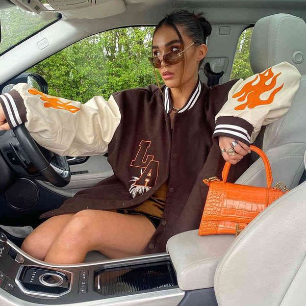 women's jackets european and american letters flame embroidery stitching oversized jacket female y2k harajuku trend couple baseball un, Black;brown
women's jackets european and american letters flame embroidery stitching oversized jacket female y2k harajuku trend couple baseball un, Black;brown