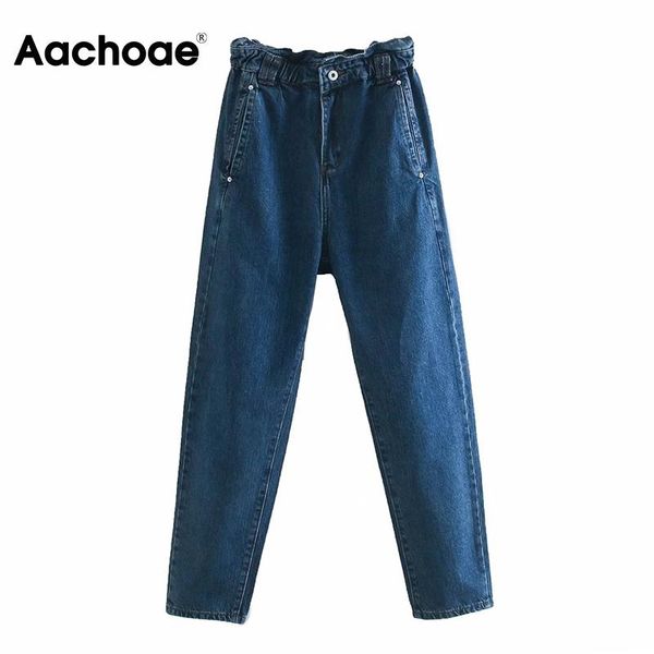aachoae vintage women paperbag pants elastic waist casual lady harem solid long length female pantalones mujer 2021 women's jeans, Blue
aachoae vintage women paperbag pants elastic waist casual lady harem solid long length female pantalones mujer 2021 women's jeans, Blue
