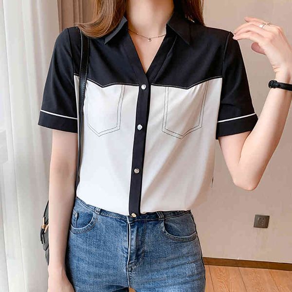 women's blouses & shirts shintimes contrast color patchwork slim casual chiffon women blouse summer 2021 button woman clothes chemisie, White
women's blouses & shirts shintimes contrast color patchwork slim casual chiffon women blouse summer 2021 button woman clothes chemisie, White